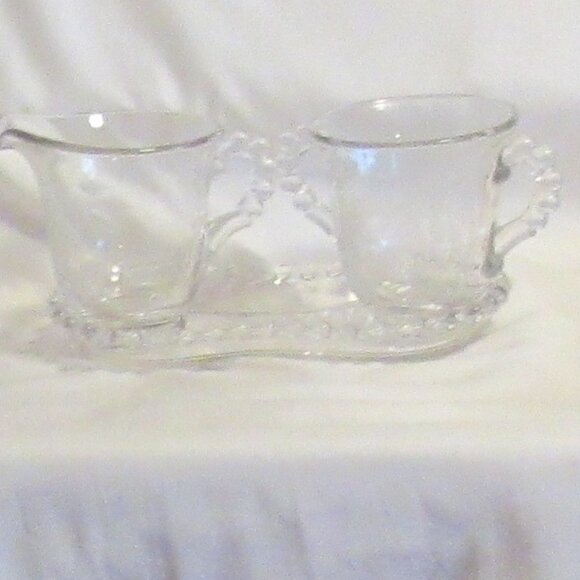 Vintage Imperial Candlewick Hughes Cornflower Etched Cream, Sugar and Tray J484 - Picture 1 of 9